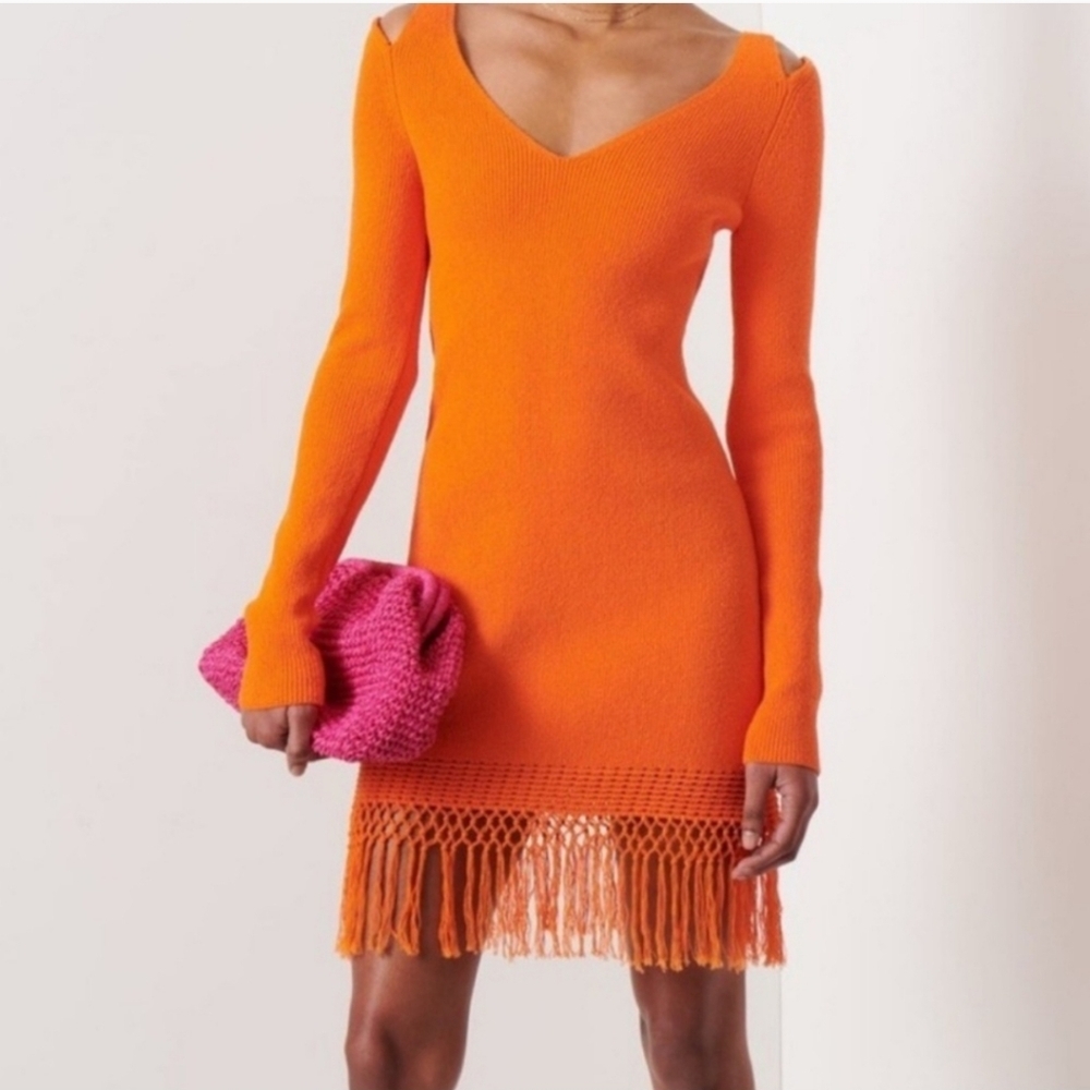 Derek Lam‎ IO Crosby Orange Long Sleeve Fringe Sweater Dress Size Meduim NWT